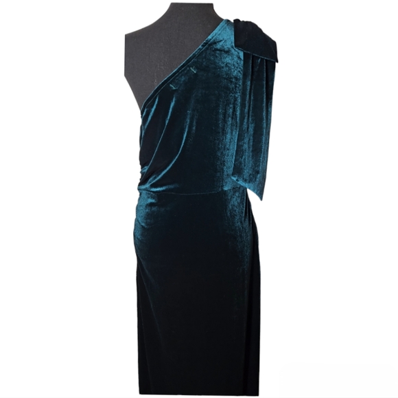ONE SHOULDER FORMAL VELVET SLIT MAXI DRESS SIZE L - Picture 3 of 8